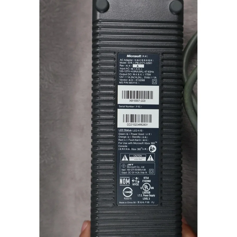 Microsoft Xbox 360 AC Adapter Black Wired Power Supply 175W X815557-003